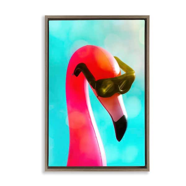 Stupell Industries Flamingo Basking in Bokeh by Graffi tee Studios Brown Floater Frame Animal Graphic Art Print 31 in. x 21 in.
