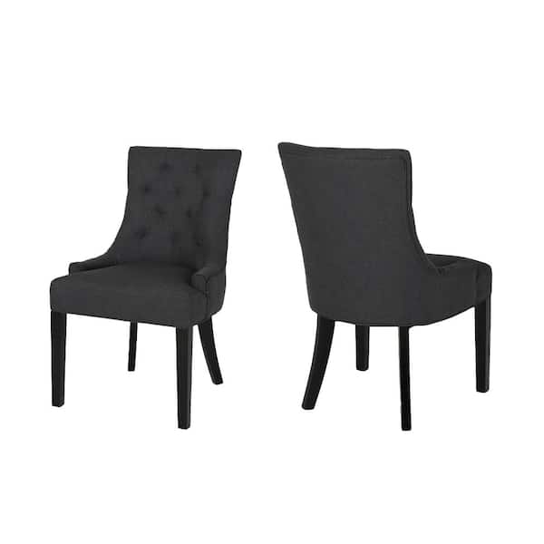 Noble House Cheney Dark Grey Fabric Upholstered Dining Chair (Set of 2)