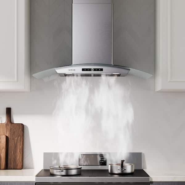 30 in. 500 CFM Ductless Convertible Wall Mount Range Hood in Stainless Steel and Glass