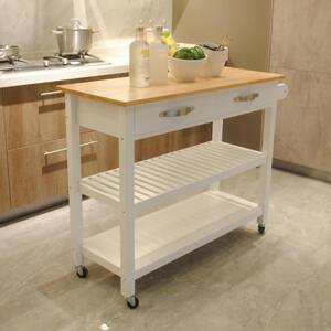 White Wood Top Material 45 in.. W Kitchen Island with Lockable Wheels and Drawers, Kitchen Cart