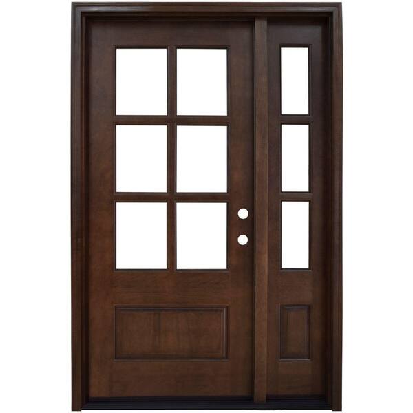 Steves & Sons 50 in. x 80 in. Savannah Clear 6 Lite LHIS Mahogany Stained Wood Prehung Front Door with Single 10 in. Sidelite