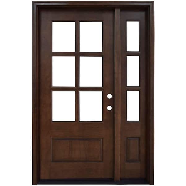 Steves & Sons 52 in. x 80 in. Savannah Clear 6 Lite LHIS Mahogany Stained Wood Prehung Front Door with Single 12 in. Sidelite
