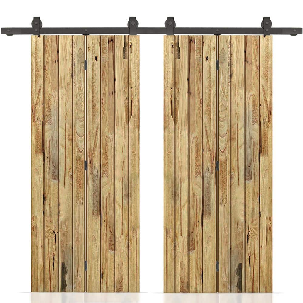 68 in. x 80 in. Weather Oak Stained Hollow Core Pine Wood Double Bi-Fold Door with Sliding Hardware Kit price history on PriceWatchPro