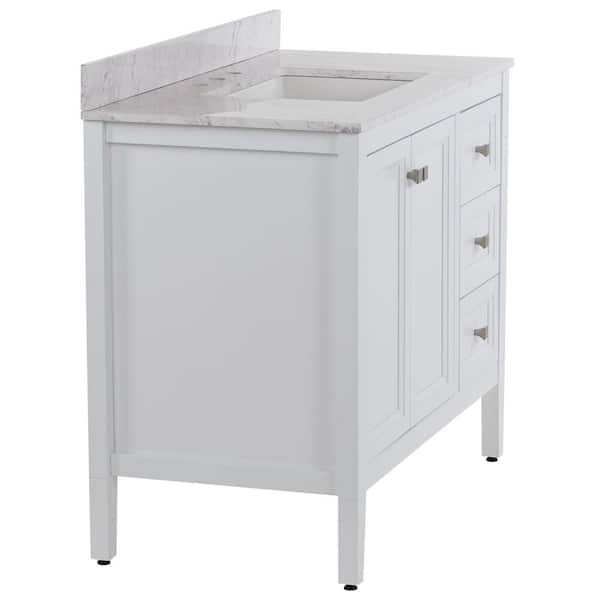 Darcy 43 in. Single Sink White Bath Vanity with Lunar Cultured Marble Top (Assembled)