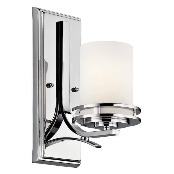 KICHLER Hendrik 1-Light Chrome Bathroom Indoor Wall Sconce Light with Satin Etched Cased Opal Glass Shade