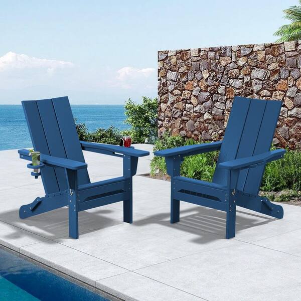 JEAREY Classic Navy Blue Folding Plastic Adirondack Chair with