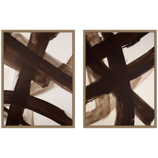 2 Piece Sylvie "Brown Swished I & II" by Amy Lighthall Abstract Framed Art Print Set 24 in. x 18 in.