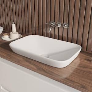 Salerno 21 in. W x 13 in. D Semi-Recessed Vessel Bathroom Sink in White Vitreous China