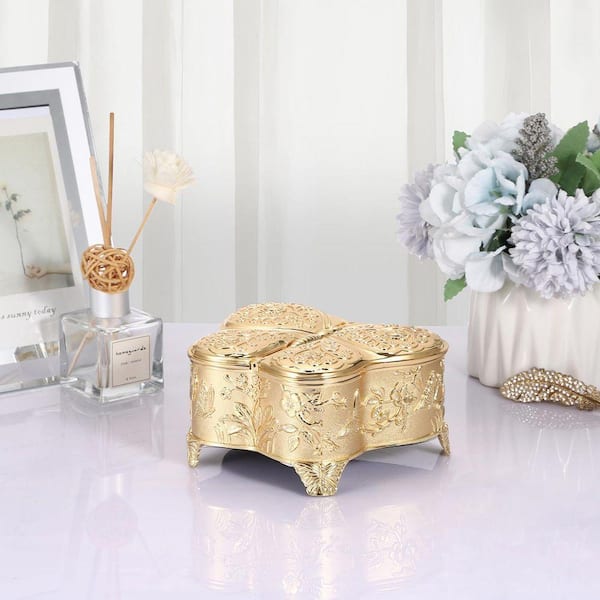 Vintage Butterfly Treasure Chest Jewelry Box Large Antique Wood