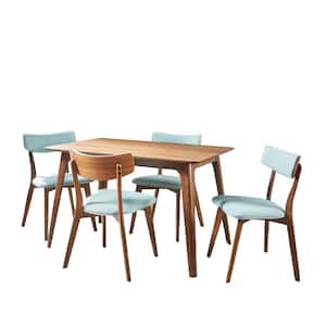 Megann Mint Fabric Upholstered and Natural Walnut Wood Dining Set (5-Piece)