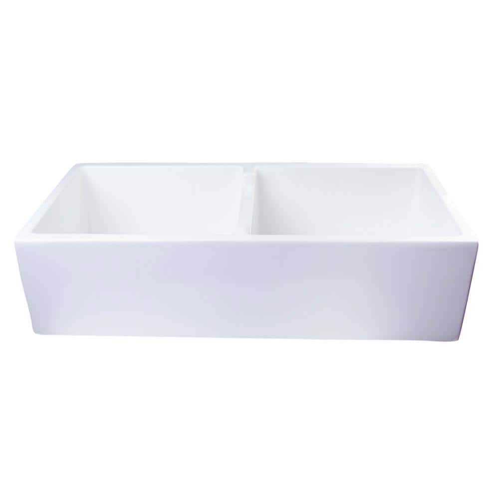 39.5'' White Fireclay Double Bowl Farmhouse Kitchen Sink