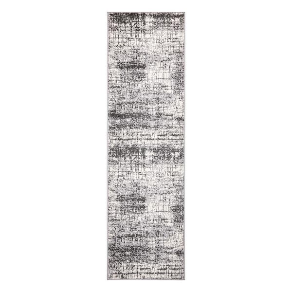 World Rug Gallery Distressed Abstract Modern Gray 2 ft. x 7 ft. Runner Area Rug