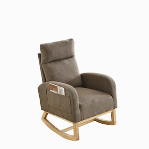 Coffee Stylish High-Backed Living Room Polyester Fabric Rocking Chair with 2 Convenient Side Pockets