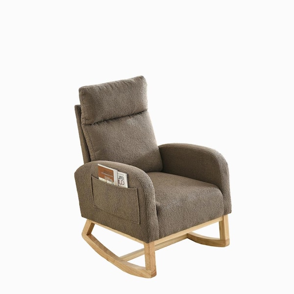 Harper & Bright Designs Coffee Stylish High-Backed Living Room Polyester Fabric Rocking Chair with 2 Convenient Side Pockets