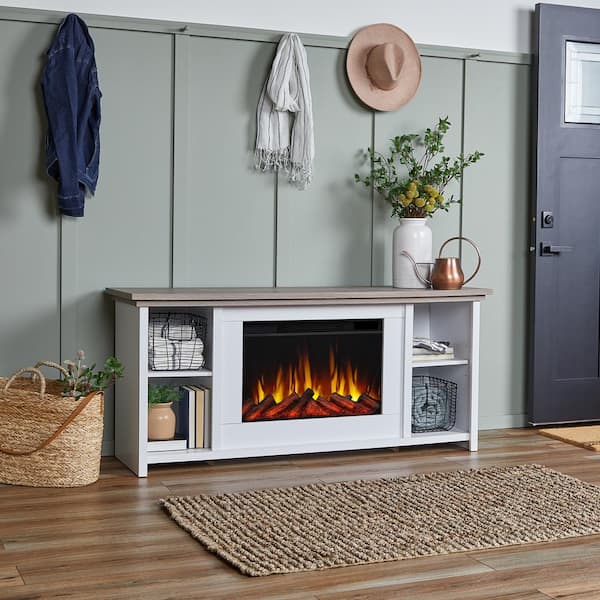 Tramore 62 in. Freestanding Wooden Electric Fireplace TV Stand in White
