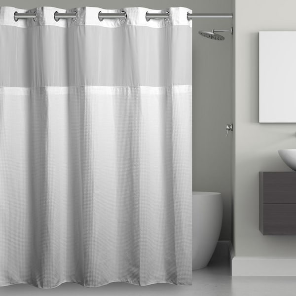 Hookless Waffle 71 in. W x 98 in. L Polyester Shower Curtain in White