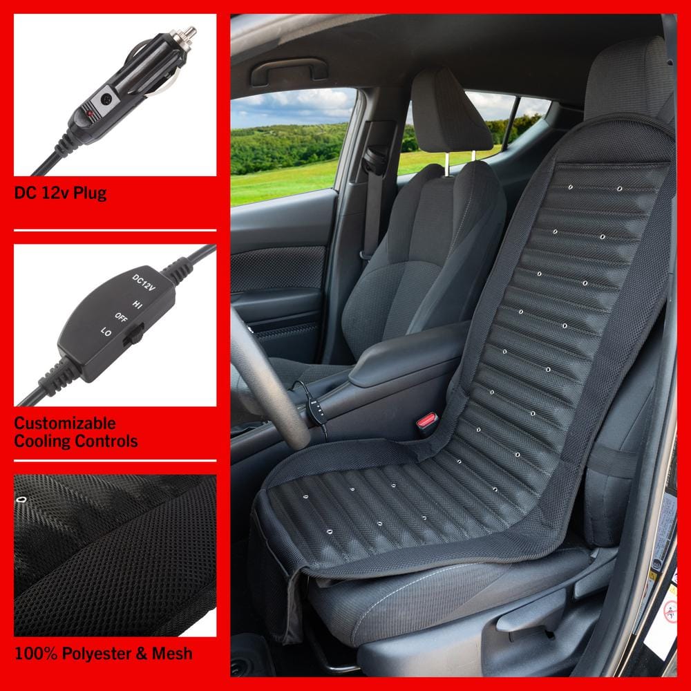 Black Mesh 12V Cooling Car Seat Cushion with Adjustable Fans