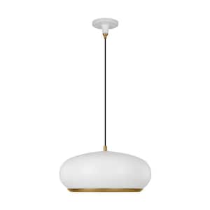 Clasica 18 in. W x 9.75 in. H 1-Light Matte White Large Pendant Light with Steel Shade, No Bulbs Included
