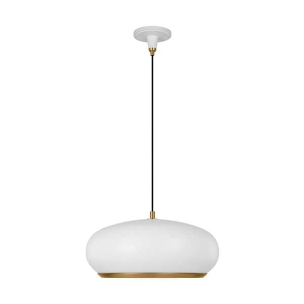 Generation Lighting Clasica 18 in. W x 9.75 in. H 1-Light Matte White Large Pendant Light with Steel Shade, No Bulbs Included