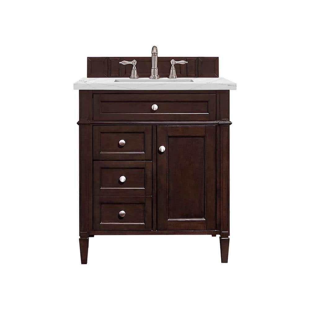 James Martin Vanities Brittany 30.0 in. W x 23.5 in. D x 34 in. H Bathroom Vanity in Burnished Mahogany with Ethereal Noctis Quartz Top -  650-V30-BNM-3ENC