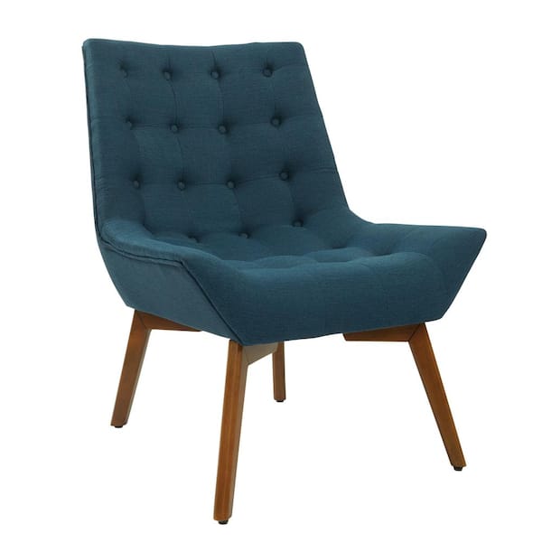 Shelly Azure Fabric Tufted Chair with Coffee Legs