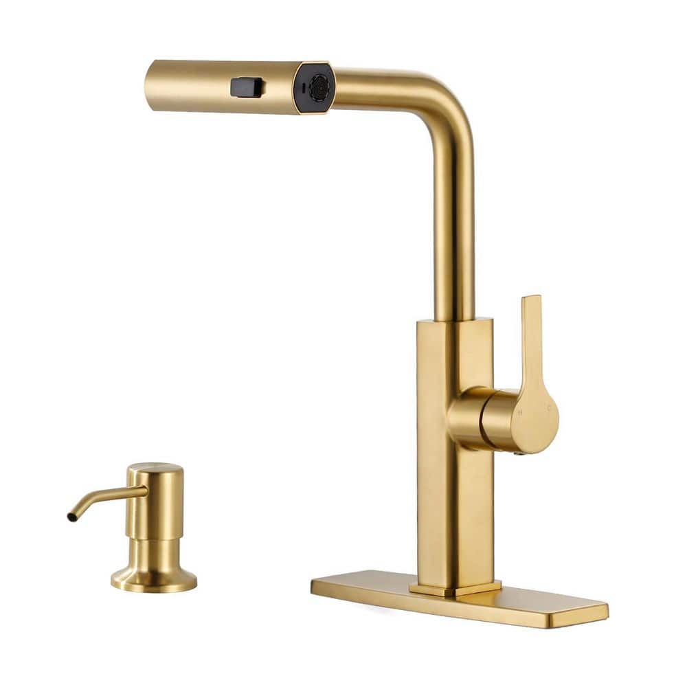 3-Modes Single Handle Pull Down Sprayer Kitchen Faucet with Soap Dispenser in Brushed Gold price history on PriceWatchPro