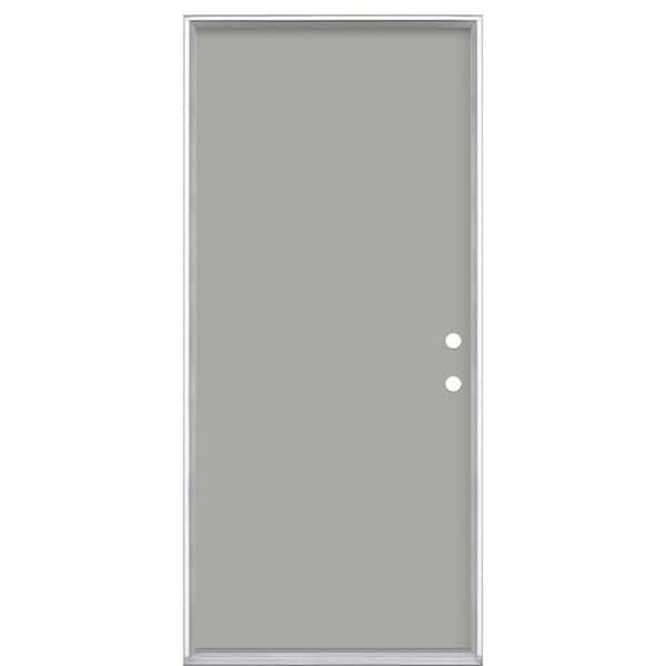 Masonite 36 in. x 80 in. Flush Left Hand Inswing Silver Clouds Painted Steel Prehung Front Exterior Door No Brickmold