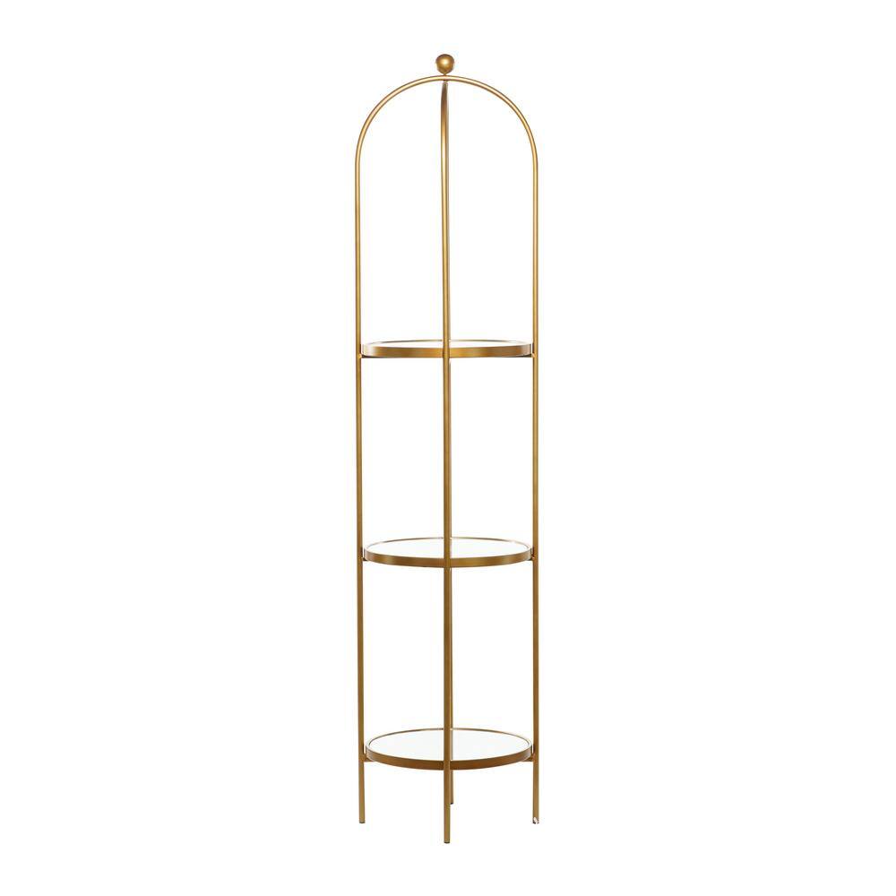 Gold Metal 3-Tier Shelving Unit with Mirror Shelves