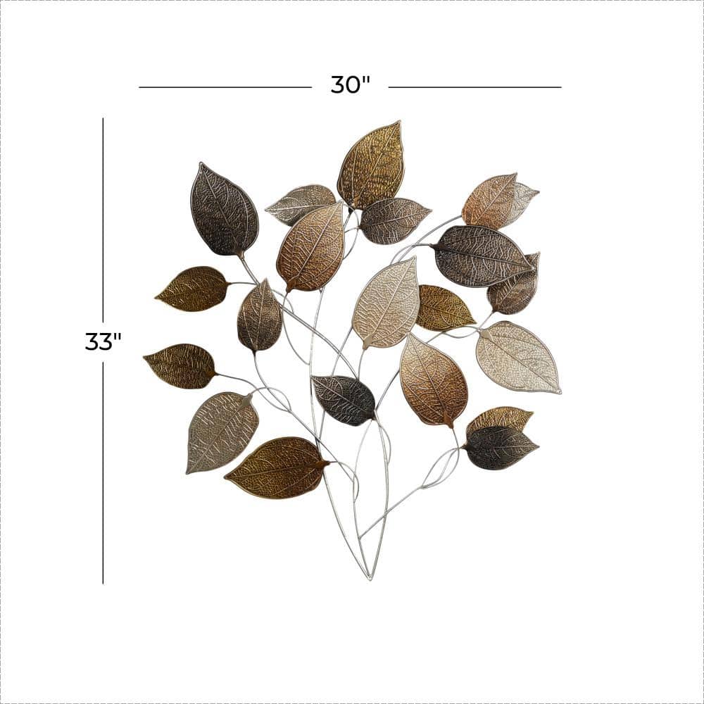 Bronze and Silver Metal Leaf Wall Sculpture