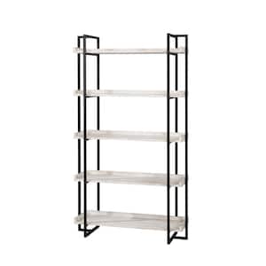 Fitzwallace 72 in. Antique White and Black 5-Layer Wood Shelf