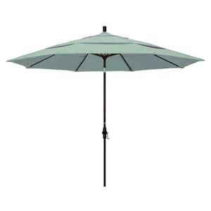 11 ft. Bronze Aluminum Pole Market Aluminum Ribs Crank Lift Outdoor Patio Umbrella in Spa Sunbrella