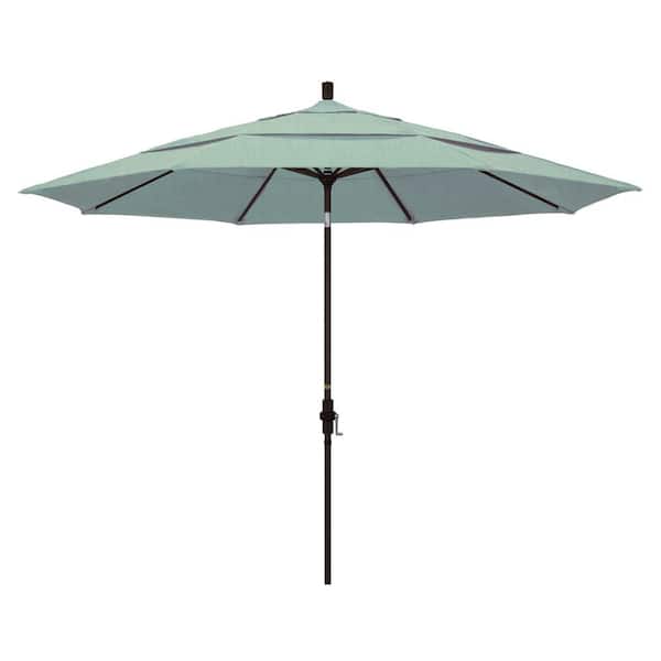 California Umbrella 11 ft. Bronze Aluminum Pole Market Aluminum Ribs Crank Lift Outdoor Patio Umbrella in Spa Sunbrella