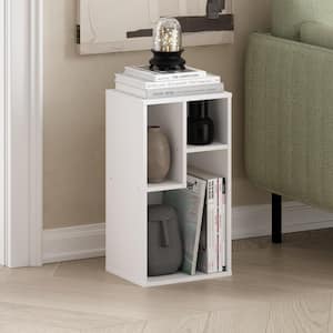 Daly 21.26 in. Tall White Wood 3-Shelf Irregular Cubes Bookcase