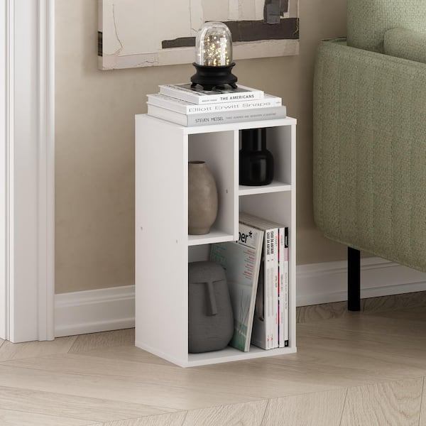 Furinno Daly 21.26 in. Tall White Wood 3-Shelf Irregular Cubes Bookcase