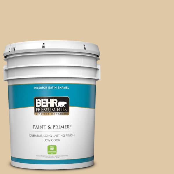 BEHR PREMIUM PLUS 5 gal. #PWL-82 Pita Bread Satin Enamel Low Odor Interior Paint & Primer