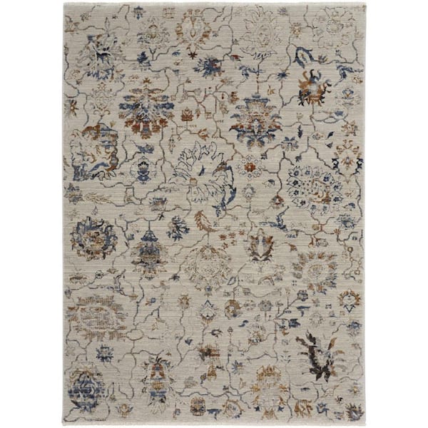 HomeRoots 12 ft. X 15 ft. Ivory and Blue Floral Area Rug