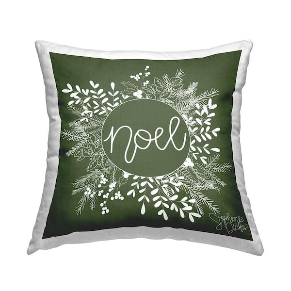 Noel Holiday Pine Wreath Green Floral Polyester 18in. X 18in. Throw Pillow