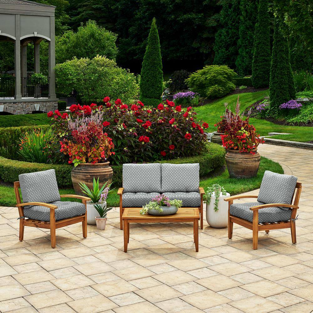 Stone Grey Dot Bamboo Viscose and Polyester Outdoor Deep Seat Cushion Set