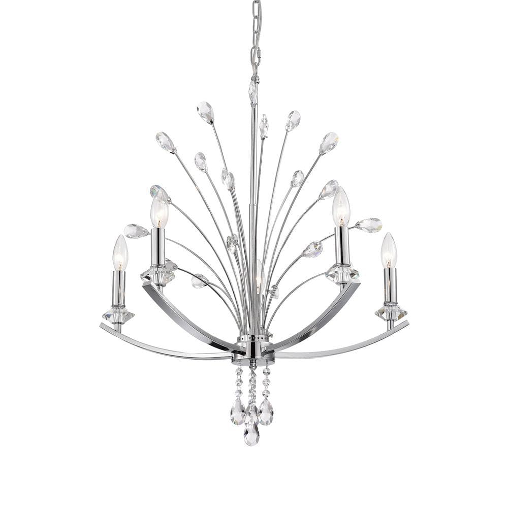 Glendale Luxury Modern Adjustable Height Glam Crystal Chandelier,Exquisite Hanging Ceiling Lamps for Living Room - Chrome