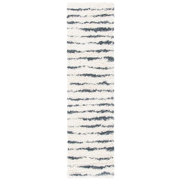 Venus Shag 2 ft. x 10 ft. Ivory/Dark Gray Solid Color Striped Runner Rug