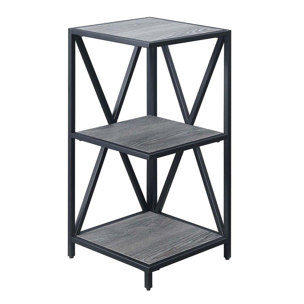 Weathered Gray and Black Wood 3-Tier Corner Bookshelf