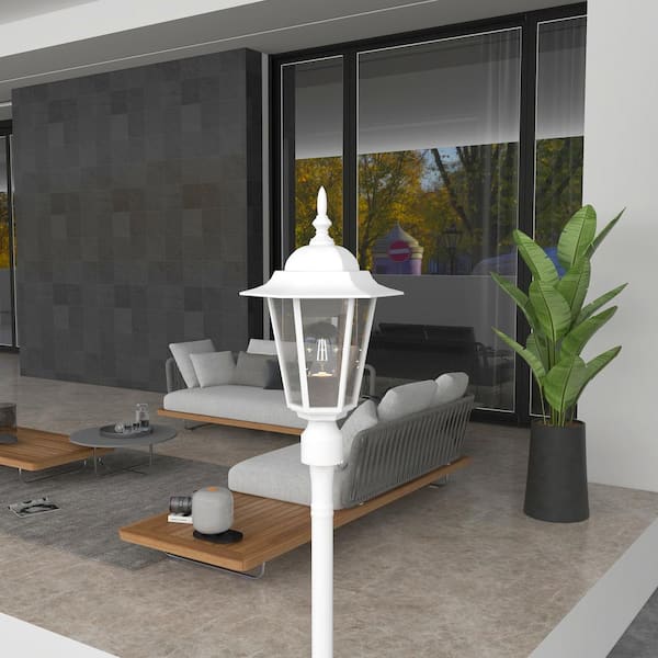 1-Light Textured White Outdoor Post Light with Clear Glass(2-Pack）