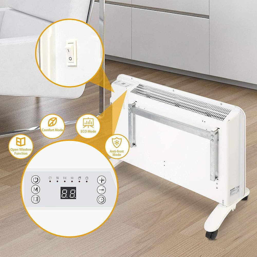 White 1500W Electric Convection Heater with Digital Thermostat