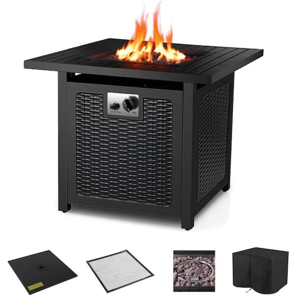 Outdoor Square Black Rattan Style, Black Rattan Gas Fire Pit Table