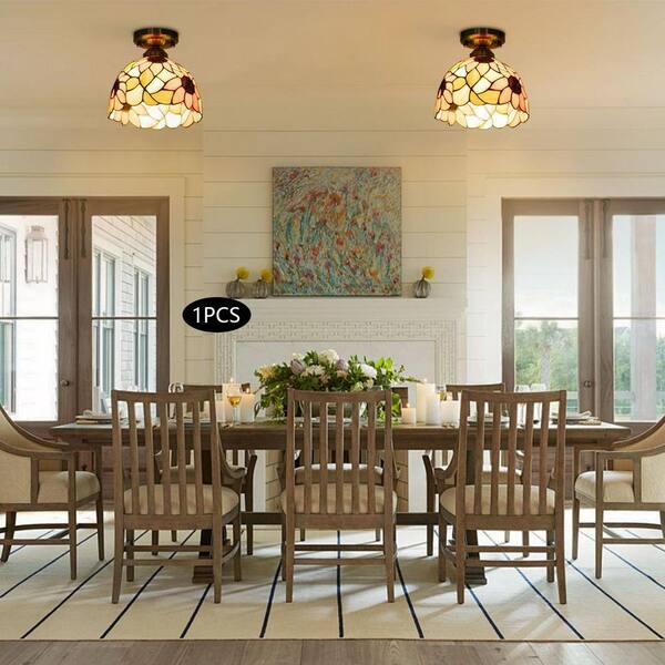 OUKANING 7.87 in. 1-Light Orange Sunflower Retro Semi-Flush Mount