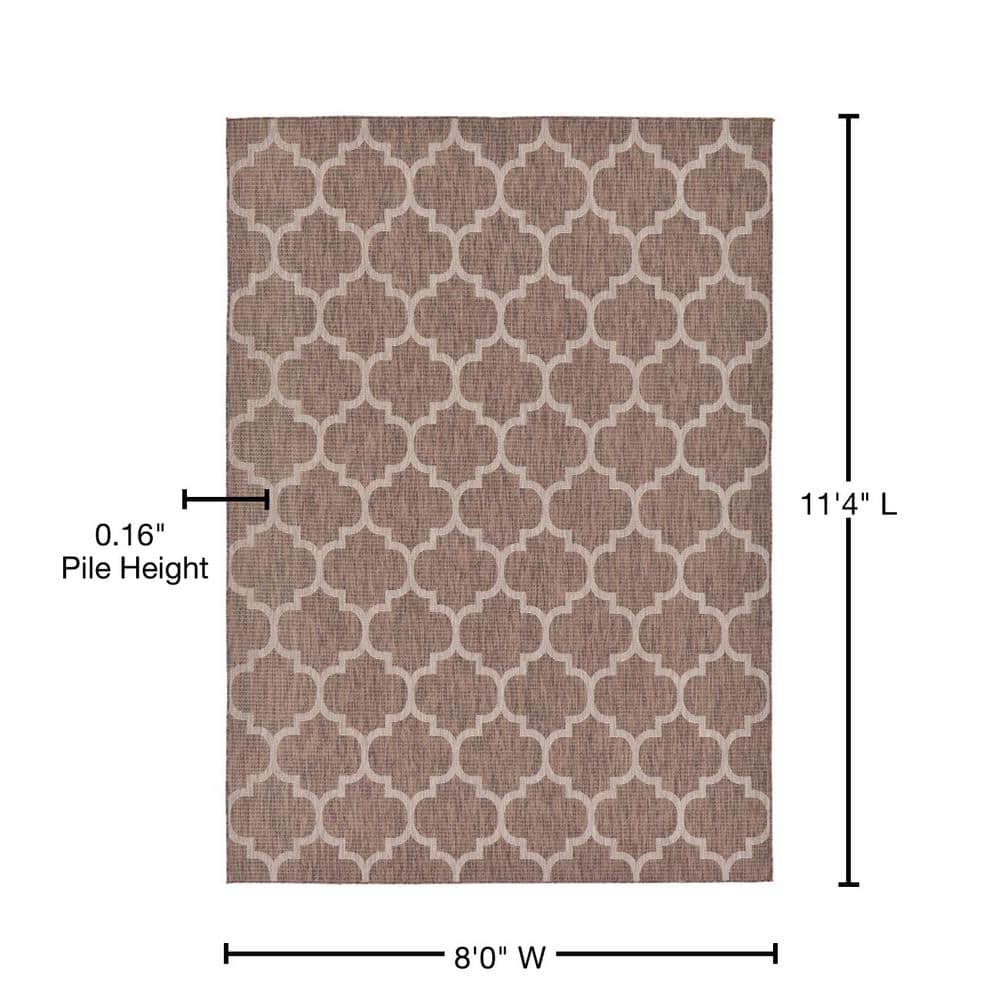 Rectangular Easy-Care Outdoor Lattice Brown Rug