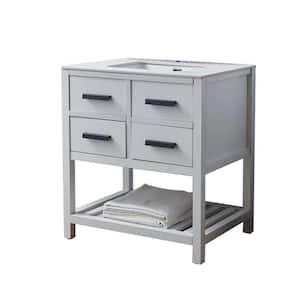 30.0 in. W x 22 in. D x 32 in. H White Freestanding Bathroom Vanity with White Marble Top