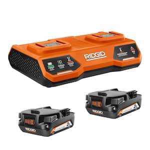 18V Dual Port Simultaneous Charger with 18V 2.0 Ah Compact Lithium-Ion Battery (2-Pack)