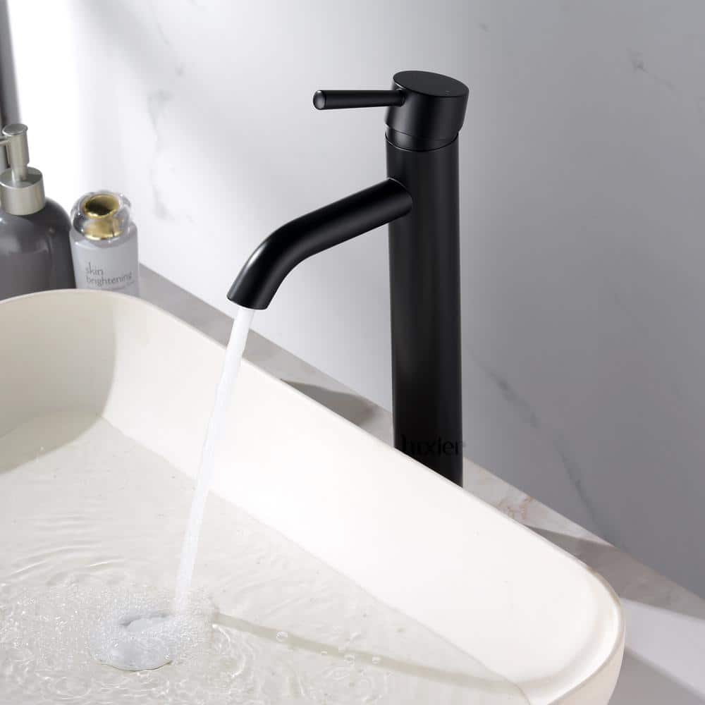 Luxier Matte Black Modern Vessel Bathroom Faucet with Drain Assembly