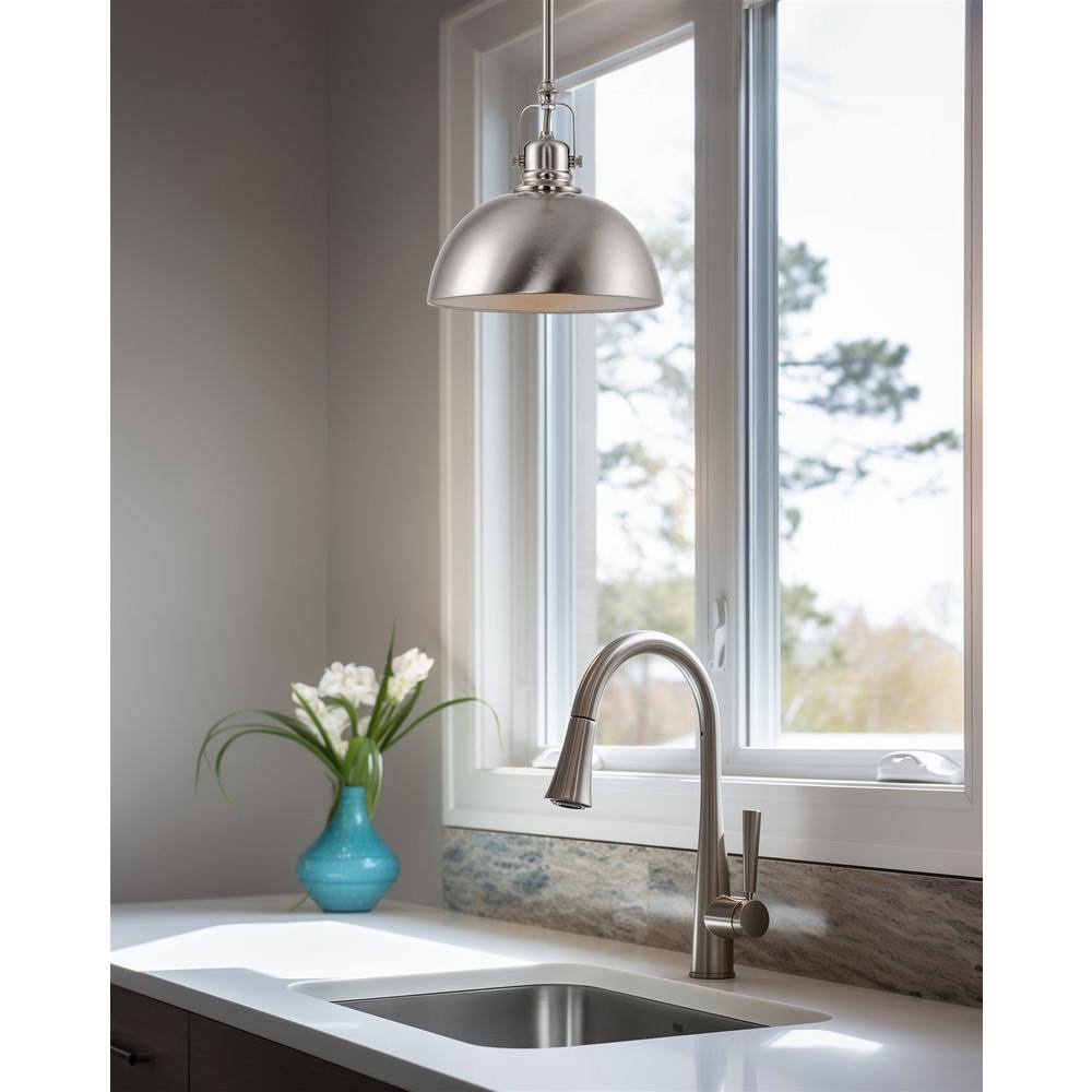 9" Brushed Nickel Dome Pendant Light with Adjustable Rod